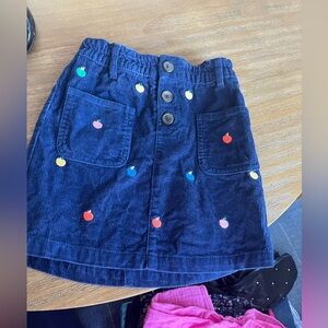 Mini Boden Navy Blue Corduroy Skirt with Colorful Apple Embroidery size 6-7
